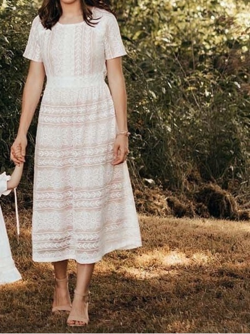 Polagram Beige and White Lace Midi Dress